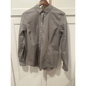 Eddie Bauer Women's Gray Polka Dot Wrinkle Free Shaped Fit Button L Down